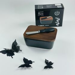 Lenardi 235-026 Масленка 14см с крышкой и ножом BLACKWOOD в под.уп.(х24) Фарфор