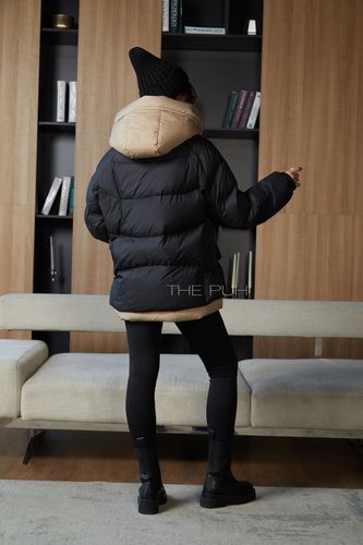 Женский черно-коричневый многослойный пуховик