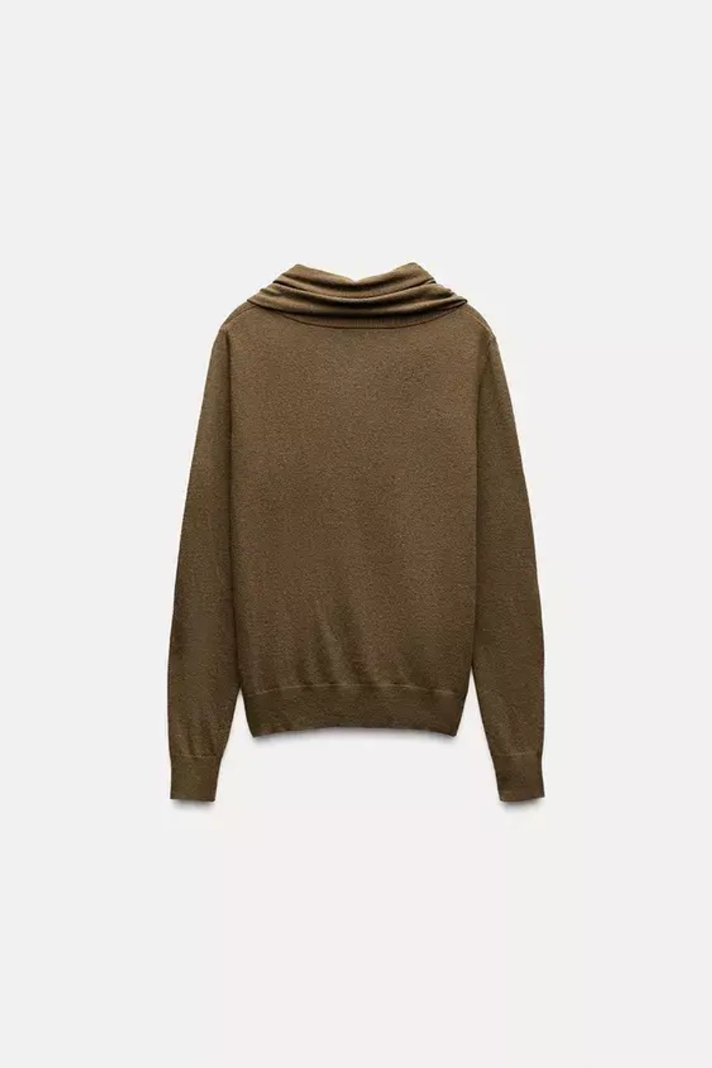 ZARA ОДНОТОННЫЙ СВИТЕР С ШАРФОМ, ТЕМНЫЙ ХАКИ