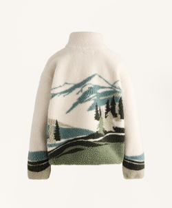 Oysho Толстовка из искусственной овчины с принтом «Пейзаж с оленем», экрю