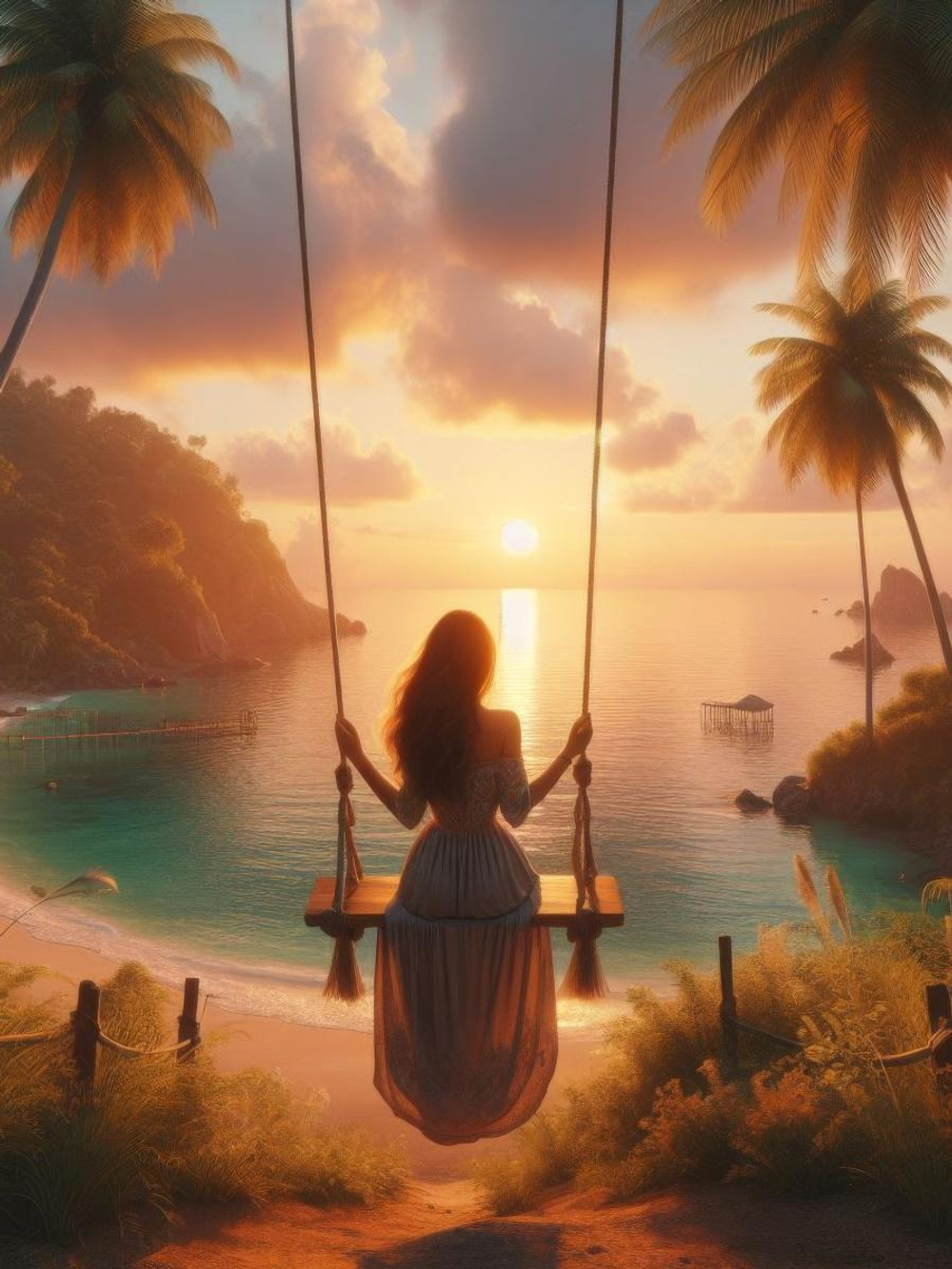 Алмазная мозаика 30х40см. "Девушка на качелях" с полн.заполнен.на подрам. (30цв.) (арт. НД-8899)