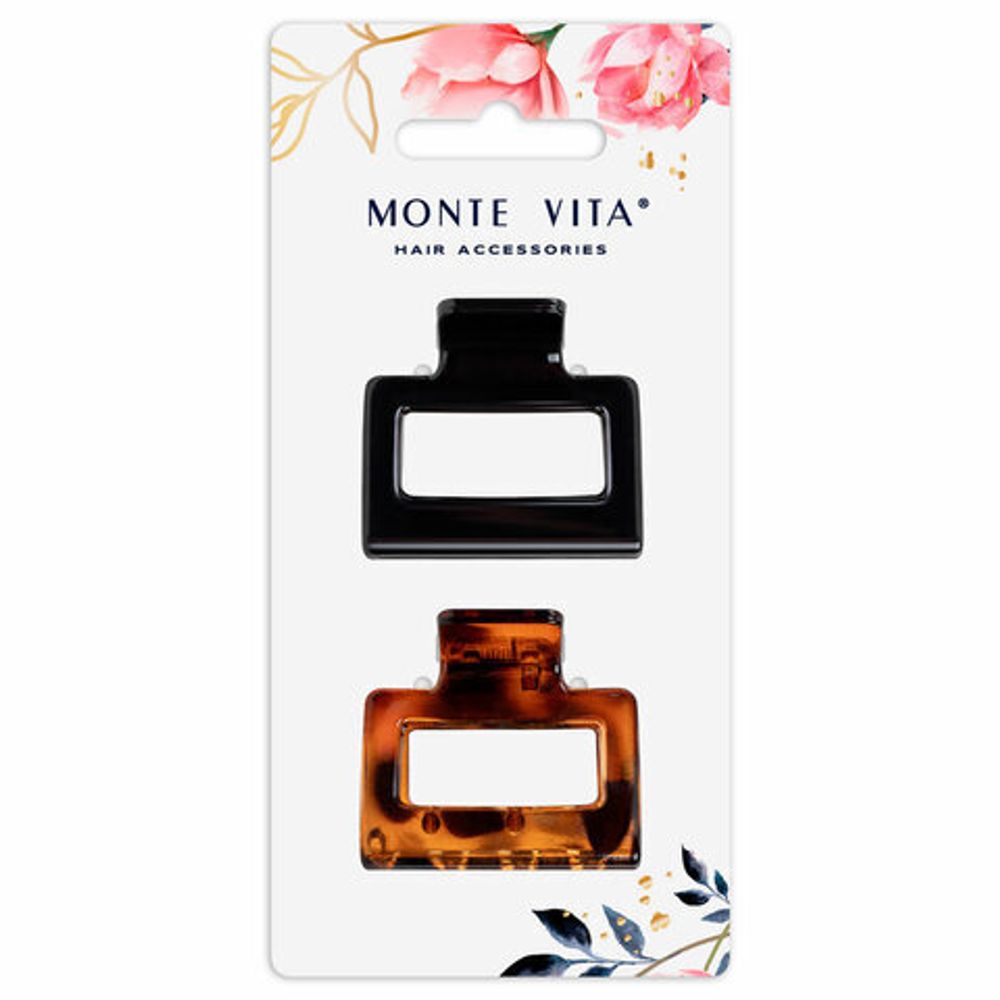 Краб для волос НАБОР 2 шт., 3,8 см, глянцевый, чёрный и черепаховый, MONTE VITA, 457010