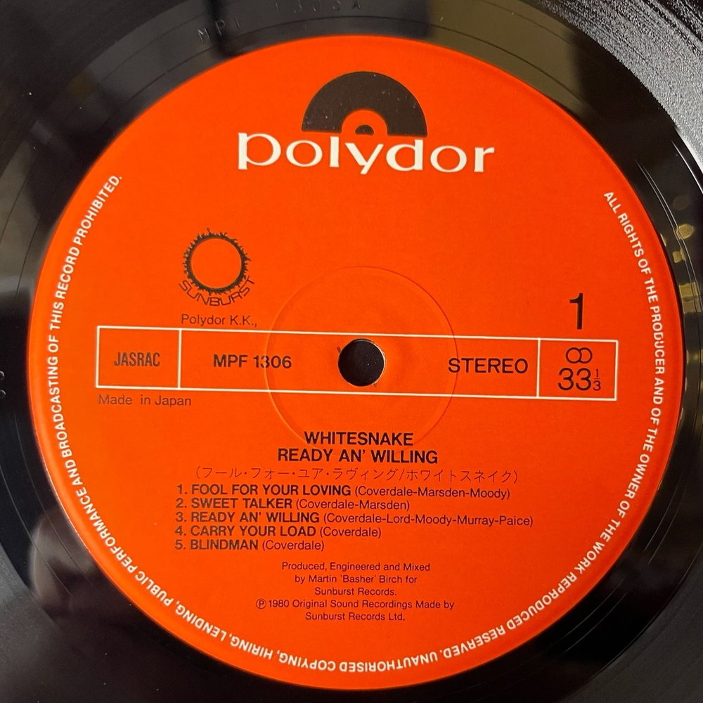 Винтажная виниловая пластинка LP Whitesnake Ready An Willing (Japan 1980) (Obi) Black And Blue