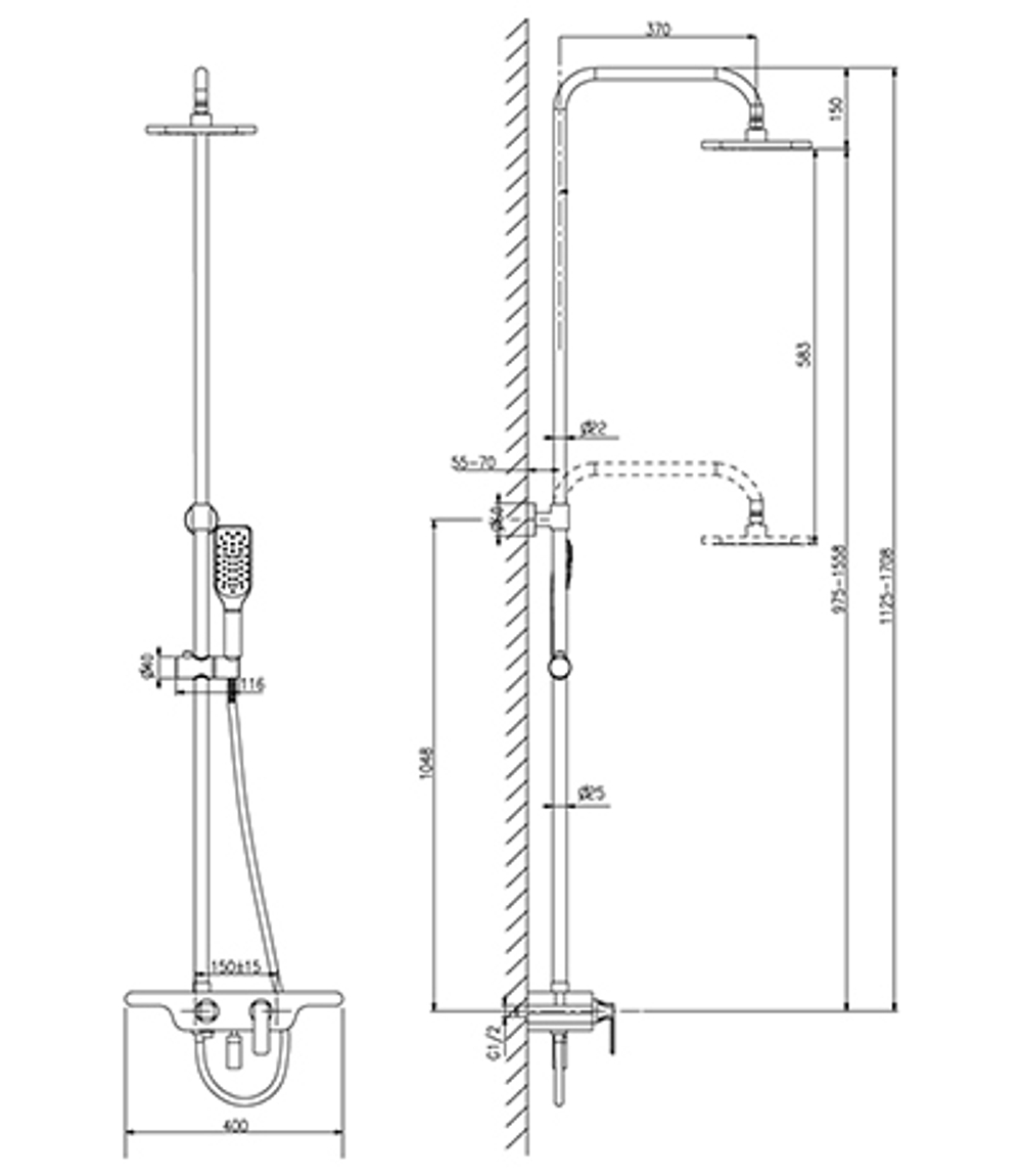 Смeситель для ванны и душа с регулируемой высотой штанги, поворотным изливом и верхней душевой лейкой "Тропический дождь" LEMARK TROPIC – LM7006C
