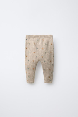 ZARA ТРИКОТАЖНЫЕ БРЮКИ С ШАРИКАМИ, СВЕТЛО-БЕЖЕВЫЙ