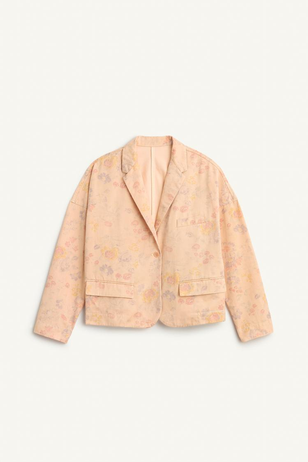 ZARA УКОРОЧЕННЫЙ БЛЕЙЗЕР ОВЕРСАЙЗ, С ПРИНТОМ