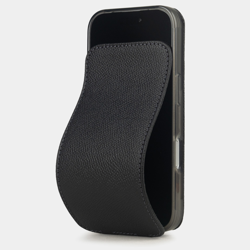 Чехол iPhone 17 Pro Max натуральная кожа сафьяно, черного цвета