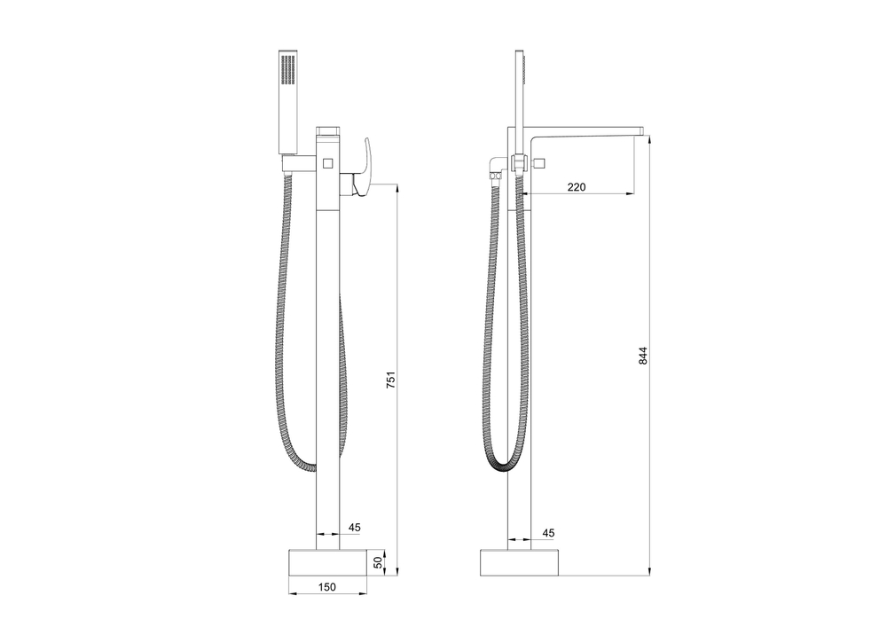 Смеситель для ванны напольного монтажа WONZON & WOGHAND FIT, Хром (WW-88649009-CR)