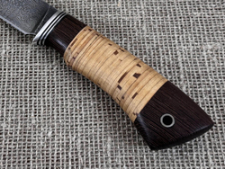 Нож "Охотник", дамасская сталь, рукоять наборная береста / венге