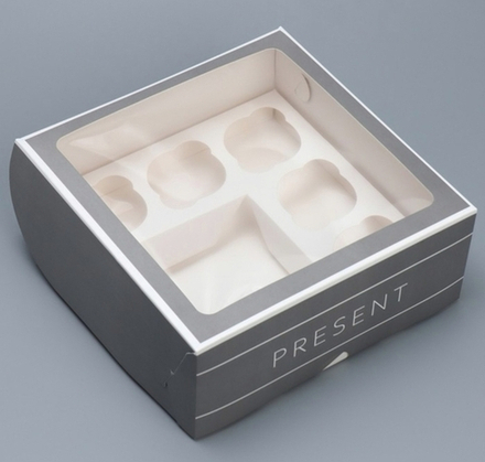 Коробка для бенто-торта + 5 капкейков "Present" 25х25х10 см