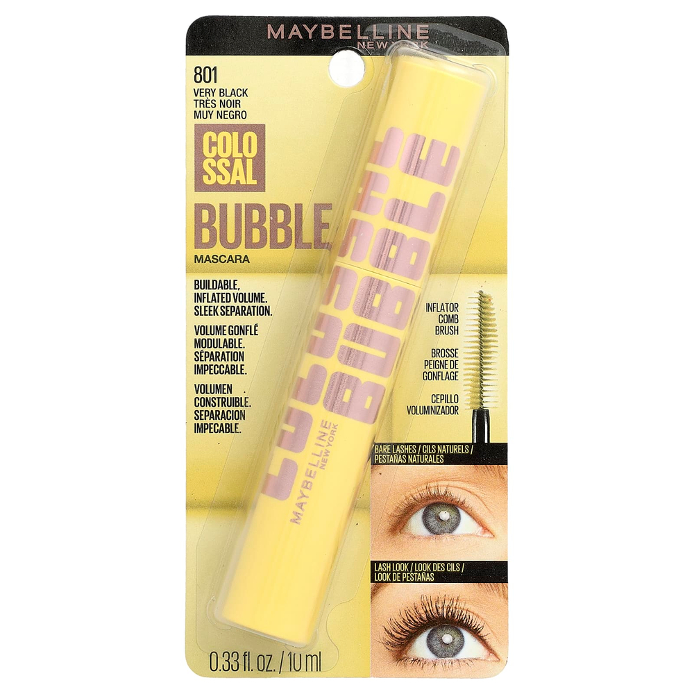 Maybelline, Colossal, пузырьковая тушь для ресниц, оттенок 801 насыщенный черный, 10 мл (0,33 жидк. унции)