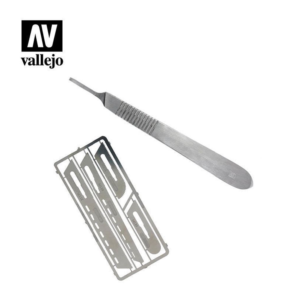 VALLEJO TOOLS: MODELING SAW SET WITH 4 BLADES AND SCALPEL HANDLE