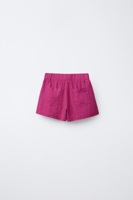 ZARA ШОРТЫ-БЕРМУДЫ ИЗ СМЕСОВОГО ЛЬНА С ПУГОВИЦАМИ, ЦВЕТ ФУКСИИ