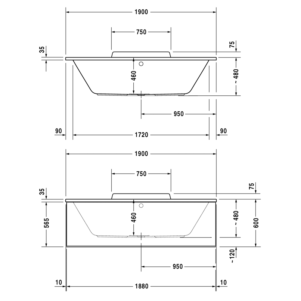 Ванна акриловая PURE, 190х90, белая, BV-PURE19090NO-BNCR