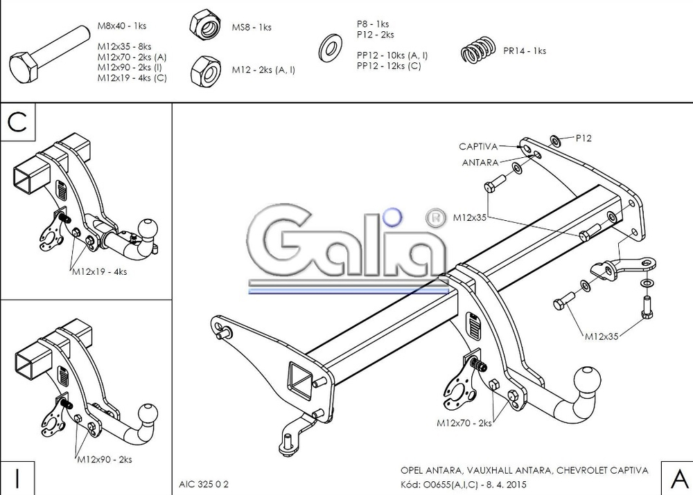 Фаркоп оцинкованный Galia O065С для Opel Antara 2006-2013, 2013-2017, Chevrolet Captiva 2006-2013, 2013-2018(паспорт и сертификат в комплекте)(без электрики)