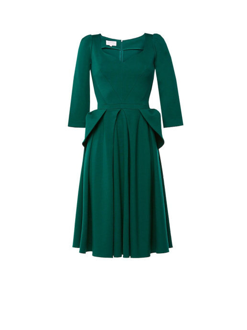 Платье с баской и фигурной горловиной зелёное 03-01-19FW