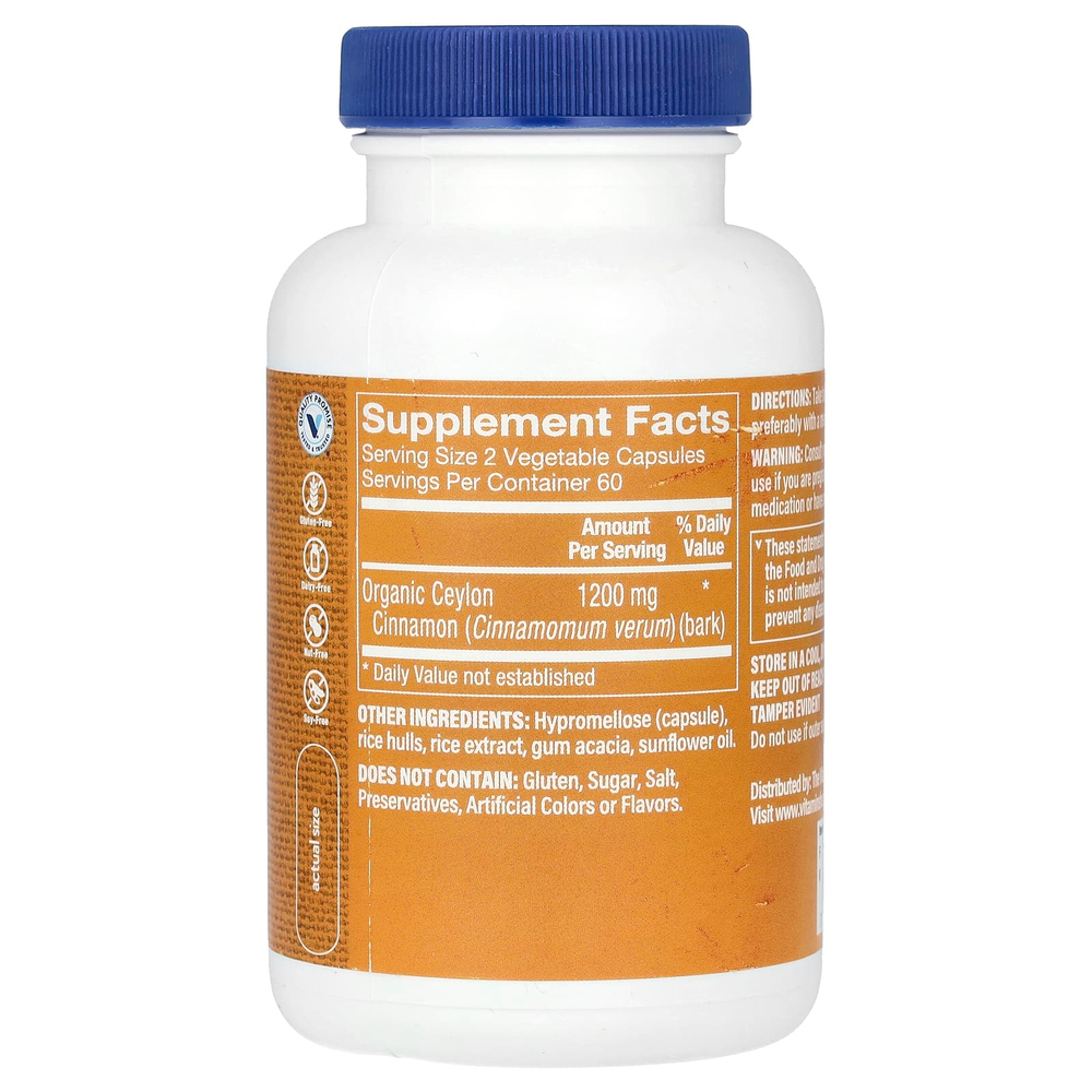 The Vitamin Shoppe, Цейлонская корица, 120 растительных капсул (600 мг на капсулу)