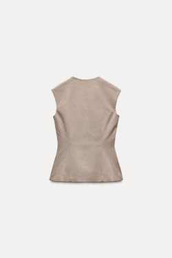 ZARA ТОП В КЛЕТКУ С ПУГОВИЦАМИ, ОТТЕНОК КОРИЧНЕВОГО