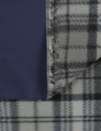 Ткань плащевая на флисе клетка, 270 гр/м2, 150 см, тёмно-синий