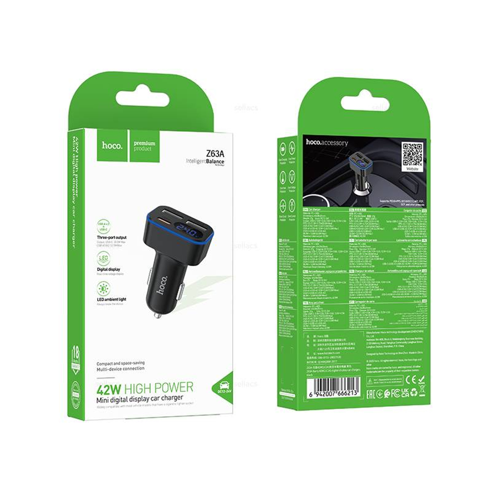 Автомобильное зарядное устройство Hoco Z63A PD30W+QC3.0 (black)