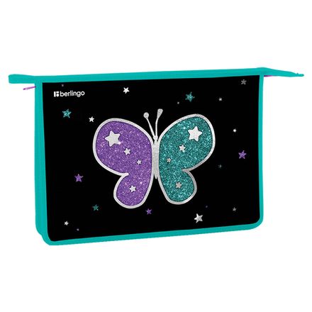 Папка для тетрадей 1 отделение А4 на молнии Berlingo Shining butterfly, пластик