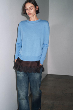 ZARA СВИТЕР ИЗ 100% ЭКСТРАМЯГКОЙ ШЕРСТИ, ВЫЦВЕТШИЙ СИНИЙ