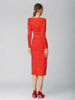 Платье футляр в горох, красное