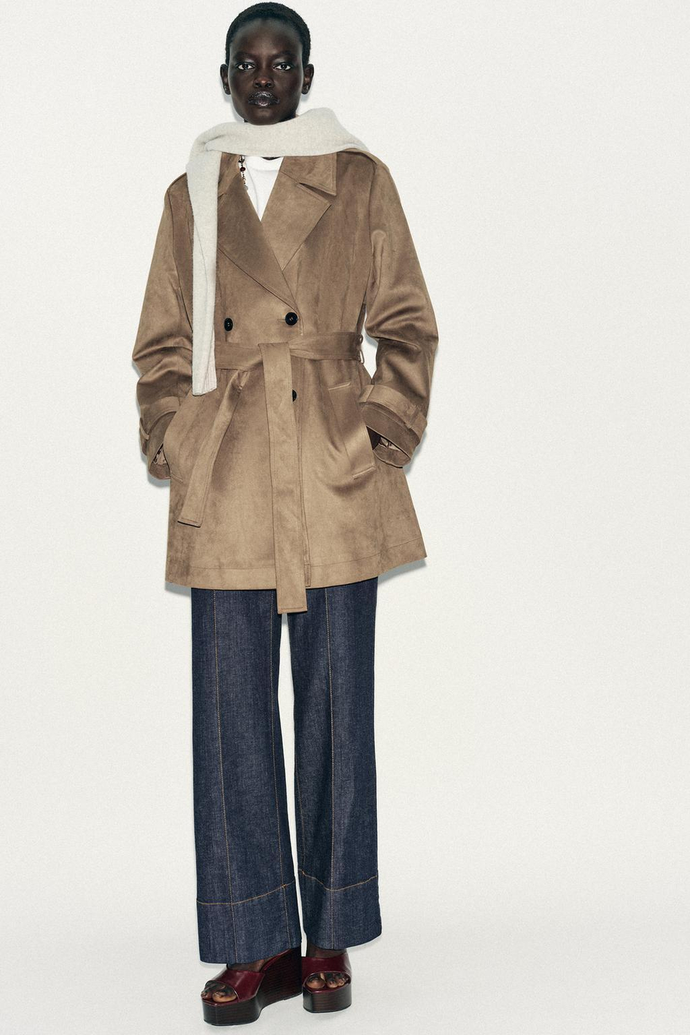 ZARA ТРЕНЧ ПОД ЗАМШУ, РЫЖЕВАТО-КОРИЧНЕВЫЙ