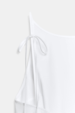 ZARA ПЛАТЬЕ МИДИ ИЗ ГАБАРДИНА С ОБЪЕМНЫМ НИЗОМ, БЕЛЫЙ