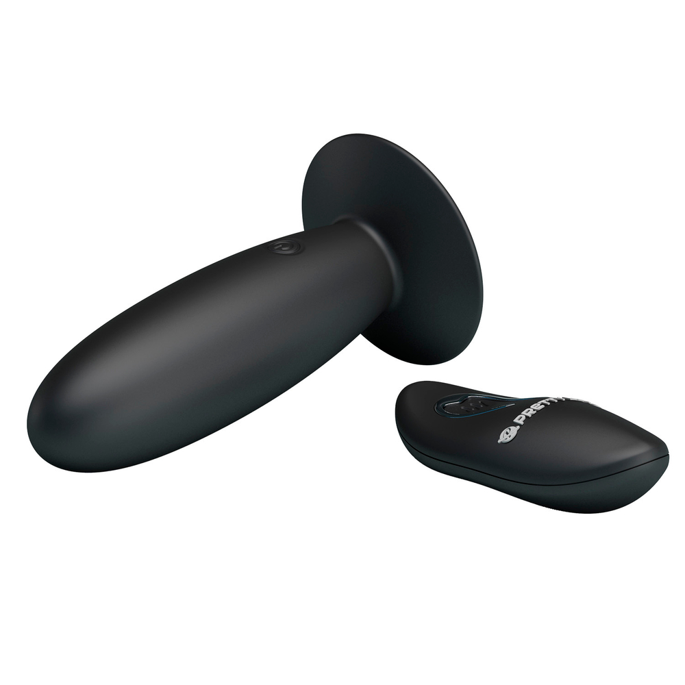 Черный анальный вибростимулятор 11см с пультом ДУ Pretty Love Remote Control Vibrating Plug BI-040045W