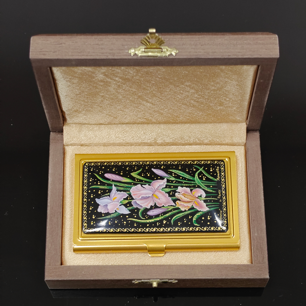 Коллекционная визитница "Ирисы" №3 (роспись Палех) в футляре