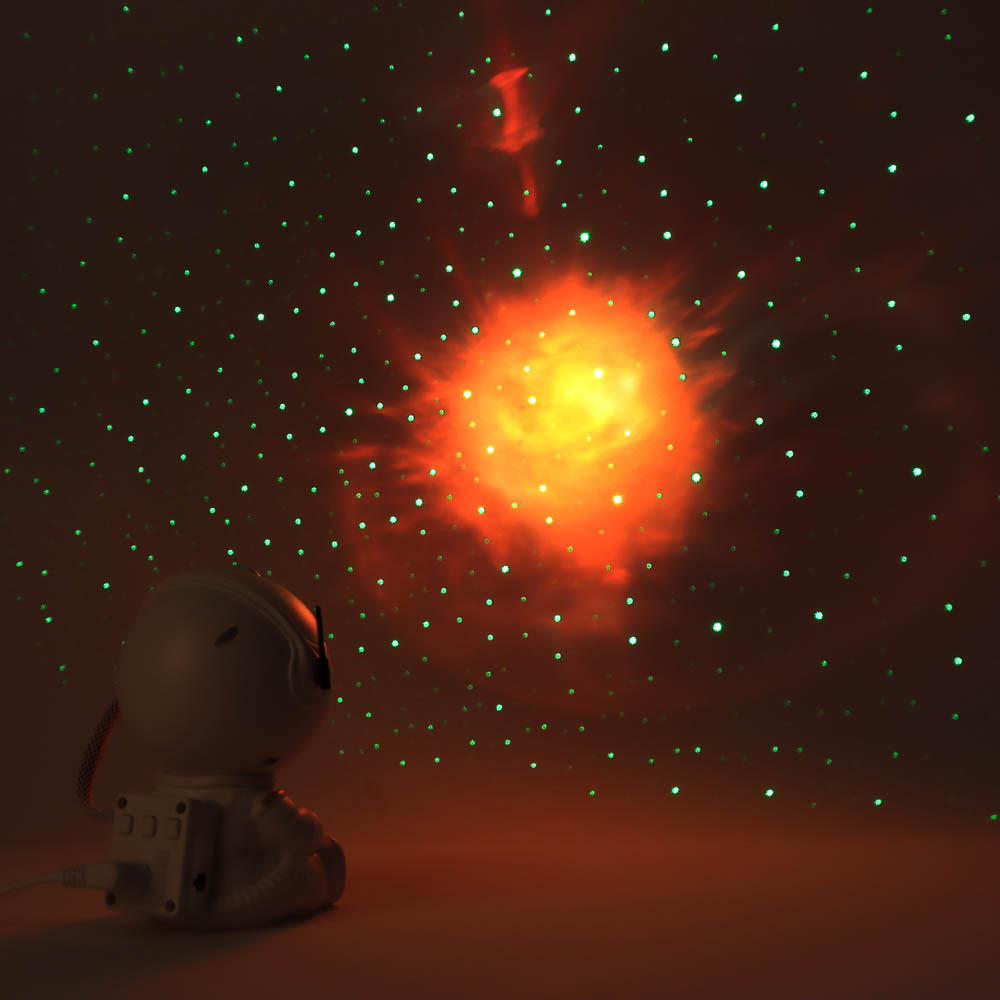 Светильник-ночник проектор неба BY Космонавт, 5W, пульт ДУ, USB, 9x8x13см, пластик, белый