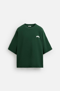 ZARA ФУТБОЛКА С ВЫШИВКОЙ, ЗЕЛЕНЫЙ