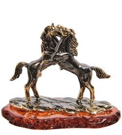 AM-3028 Фигурка «Пара лошадей» (латунь, янтарь)