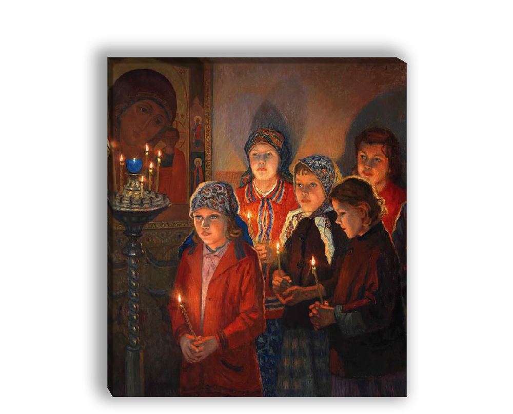 "В церкви", художник Богданов-Бельский, картина