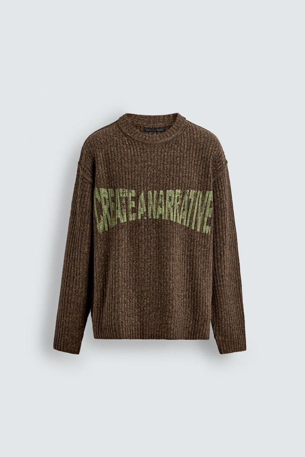 ZARA СВИТЕР В РУБЧИК С НАДПИСЬЮ, КОРИЧНЕВЫЙ