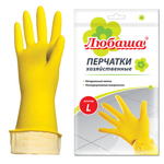 Перчатки МНОГОРАЗОВЫЕ латексные ЛЮБАША "ЭКОНОМ", хлопчатобумажное напыление, размер 8-9, L (большой), желтые, вес 32 г