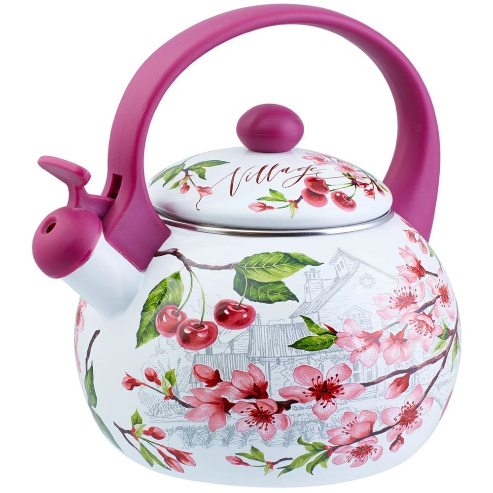 Чайник сталь, эмал, 2 л, свист, Appetite, Вишня, FT7-VI