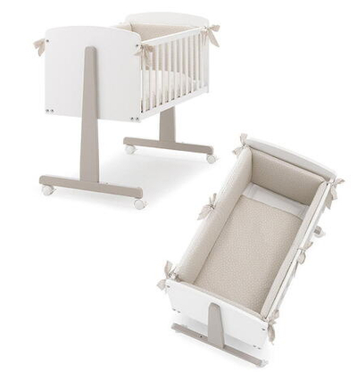 Колыбель Erbesi Ninna и комплект постельного белья Cuoricine Маленькие сердца белый/серо-песочный