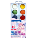 Краски акварельные BRAUBERG 12 цветов "Аниме" медовые круглые кюветы (10 штук в упаковке)