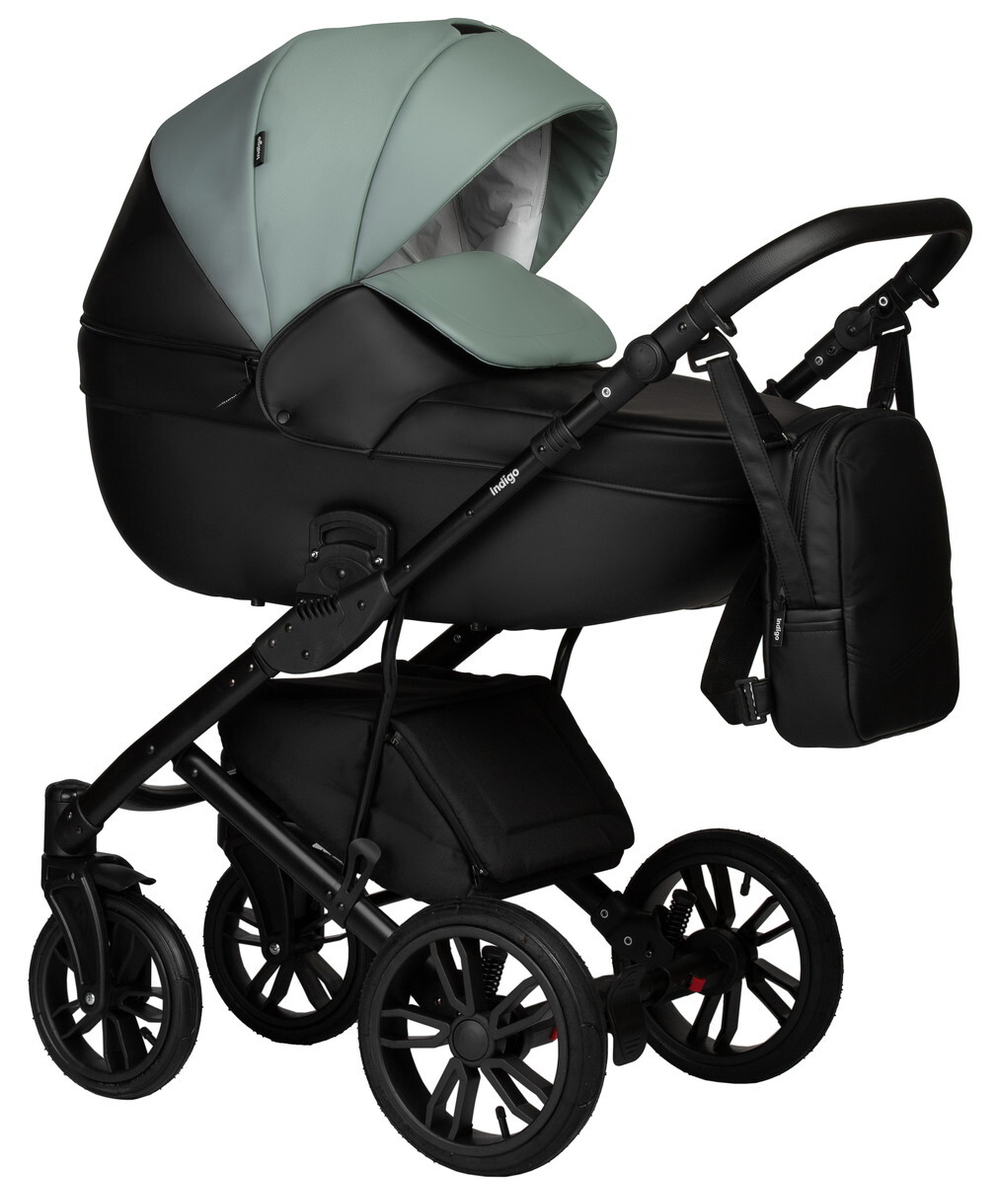 Детская коляска Indigo Mio Eco 2 в 1 05 черная кожа+шалфей кожа