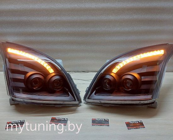 Передние фары Tube Light для Toyota Land Cruisre Prado 120 (03-09) динамические черные