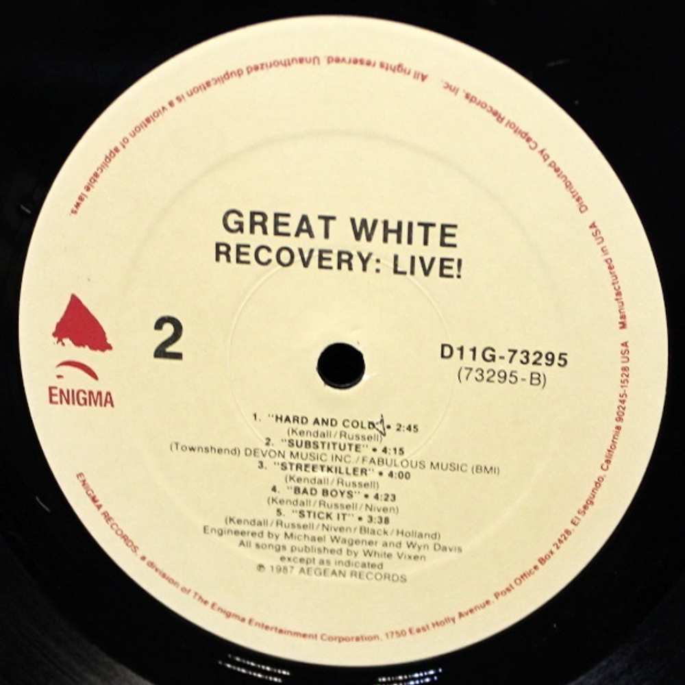 Great White / Recovery: Live! (LP)