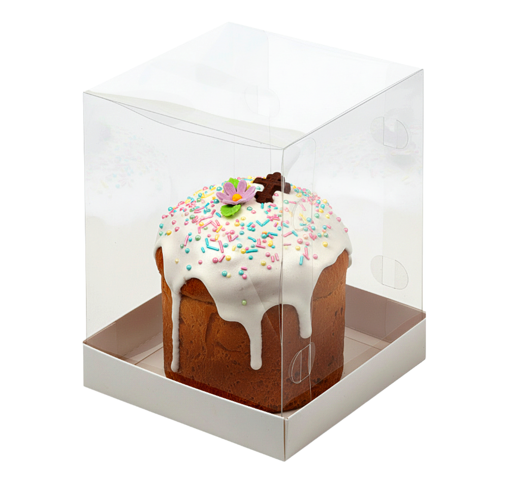 Коробка под торт и кулич с прозрачным куполом, 150*150*140 мм, БЕЛАЯ