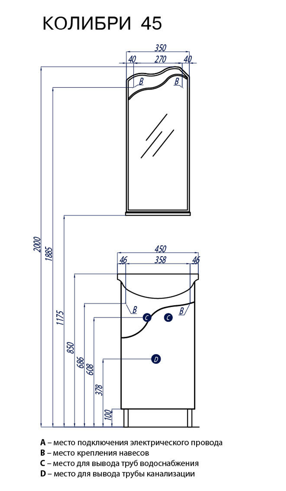 Тумба под раковину Акватон КОЛИБРИ-45 левая