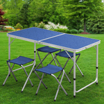 Стол складной металл, прямоугольный, 120х60х68.5 см, столешница МДФ, син, 4 стула