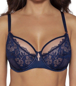 Гипюровый бюстгальтер на косточках с мягкой чашкой (Размер: 90D) (Цвет: темно-синий)