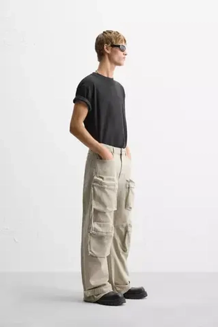 ZARA ДЖИНСЫ КАРГО С КАРМАНАМ, ЭКРЮ
