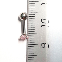 Микроштанга ( 6 мм) для пирсинга уха с розовым кристаллом Сердце 4 мм. Медицинская сталь. 1шт.