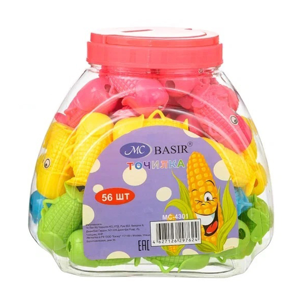Точилка Basir, одинарная, с контейнером, серия "Кукуруза", 5.5 см